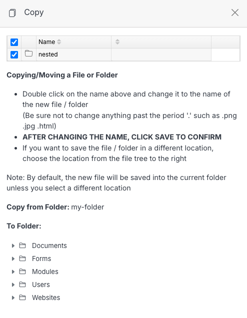 Move a folder to a different location