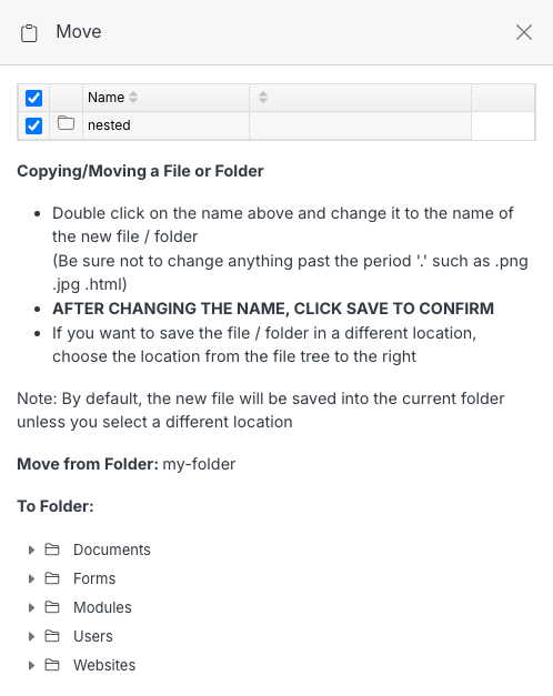 Move a folder to a different location