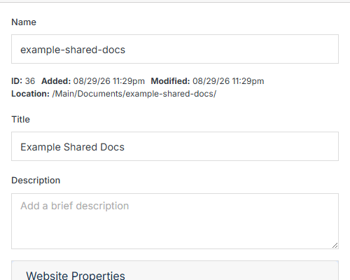 Update panel: Name, Title, Description