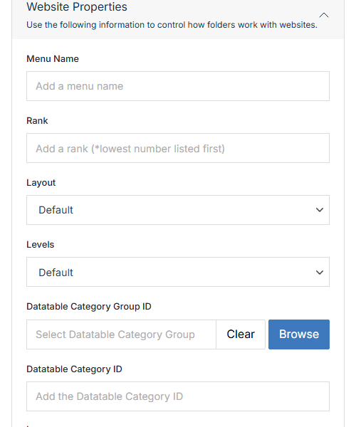 Website Properties section