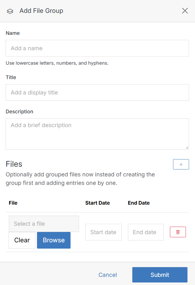 Add File Group form