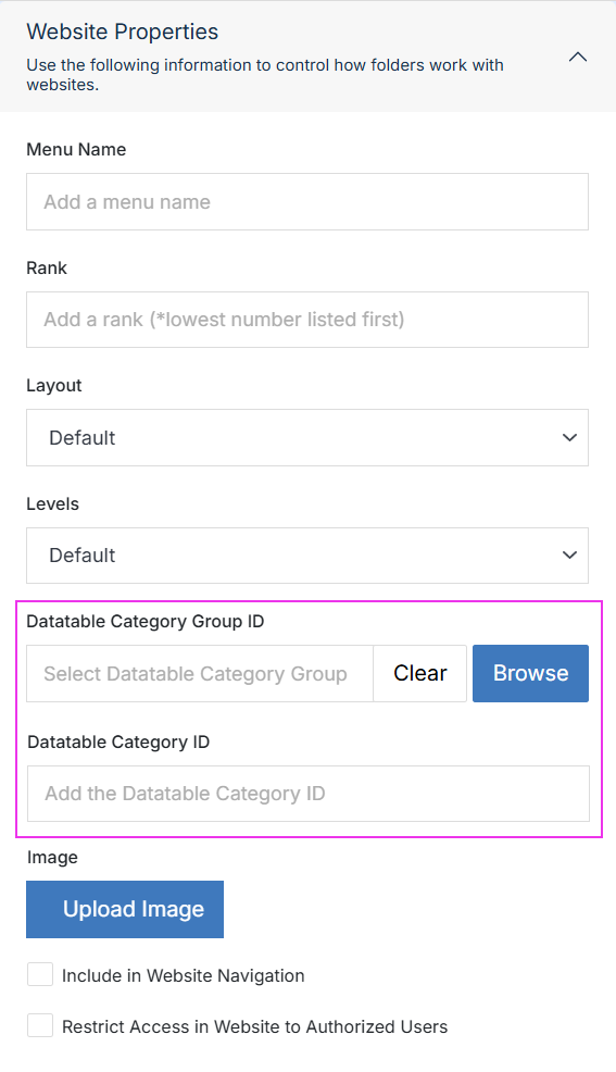 Website Properties Accordion