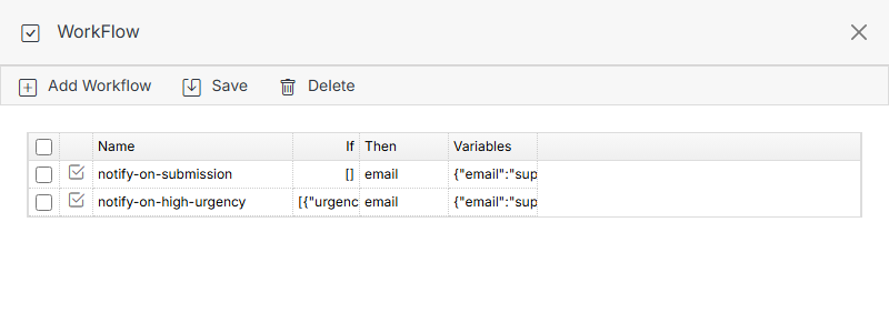 Workflow list with two real rules