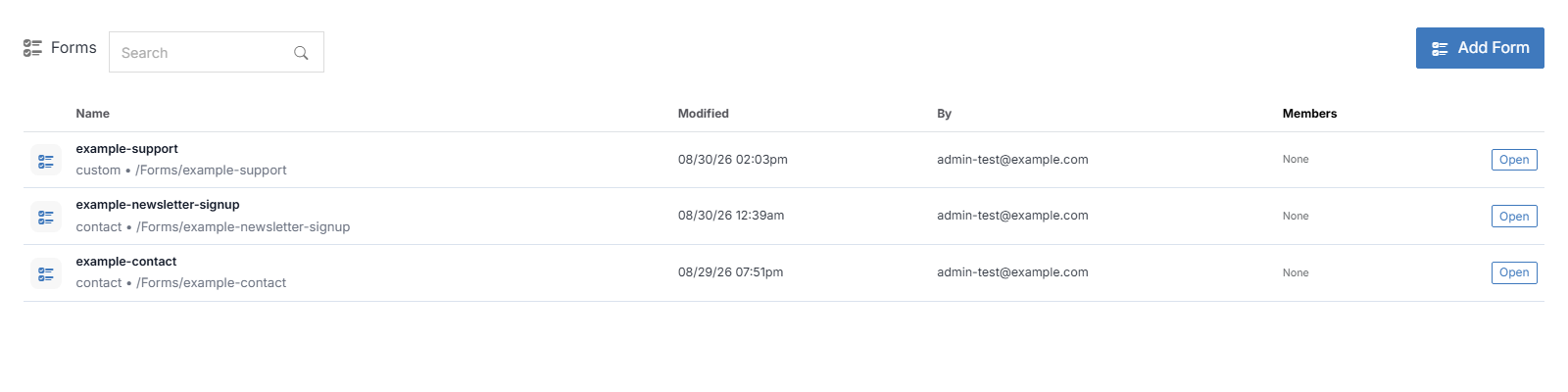 Forms dashboard with real forms