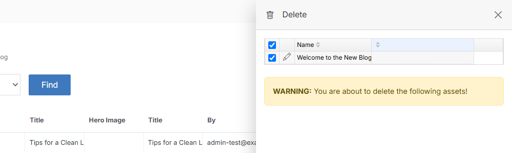 Delete confirmation listing the selected entries