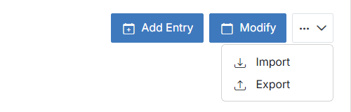 The ... menu with Import and Export