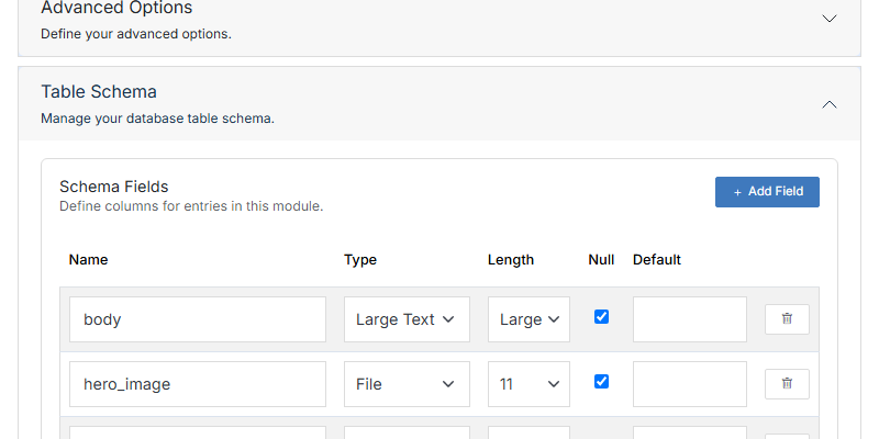 Table Schema section