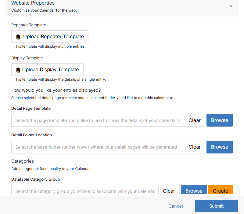 Website Properties section