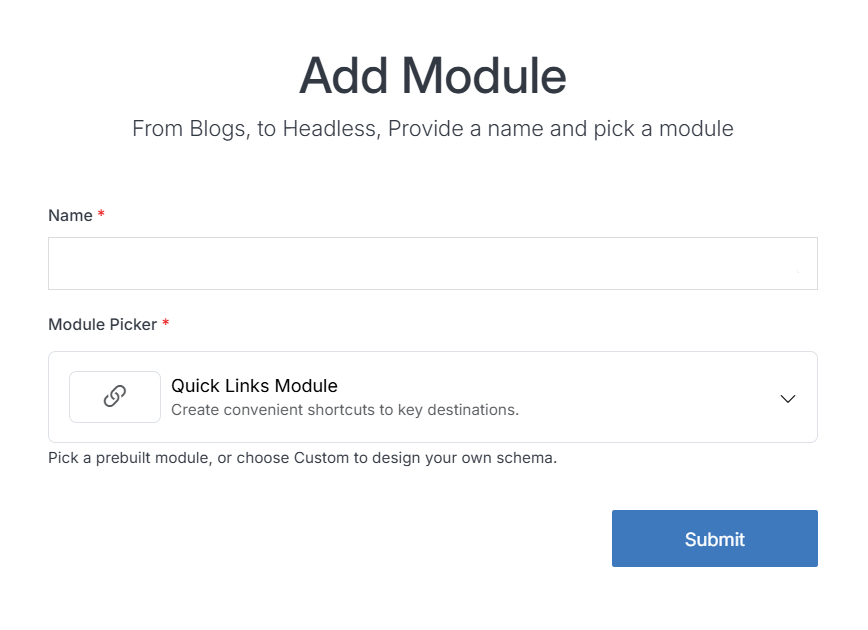 Add Quick Links Form
