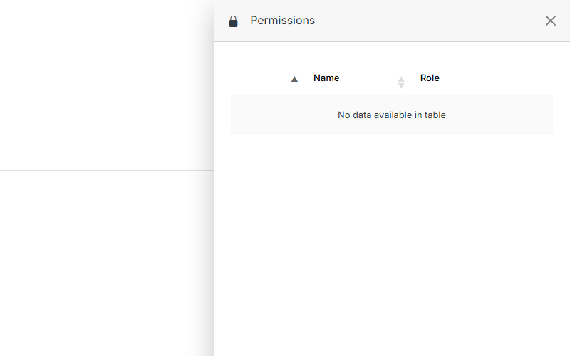 Permissions panel for a group