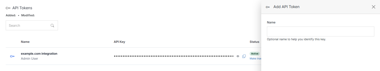 Add API Token form