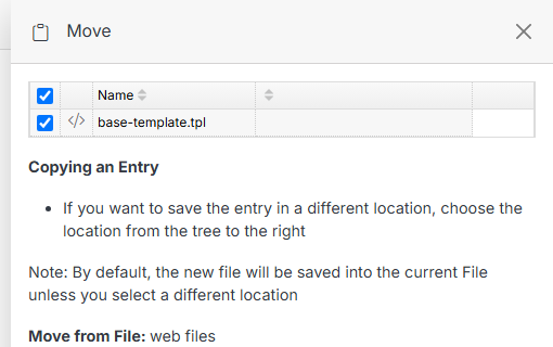 Move panel for a file