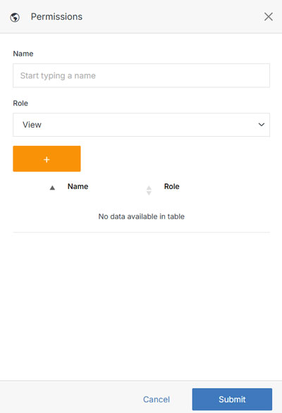 Folder permissions modal