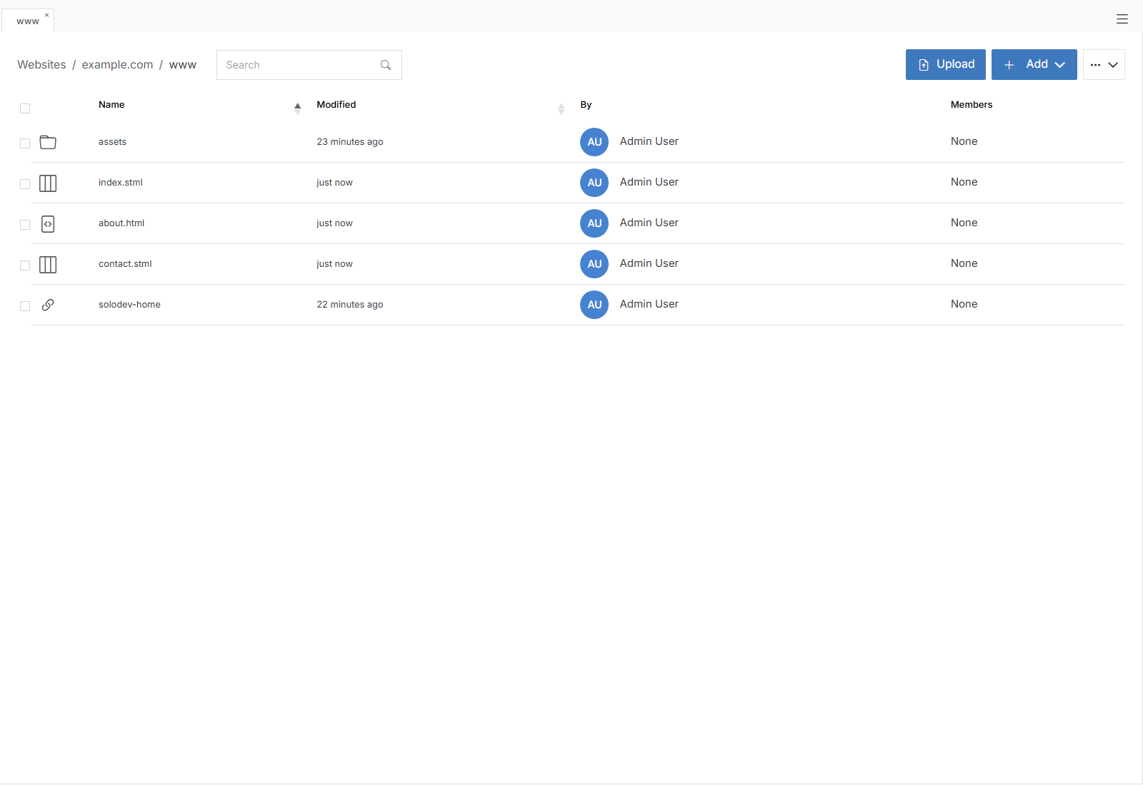 Folder view with real content