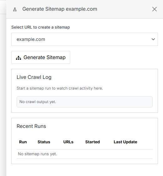 Generate Sitemap panel