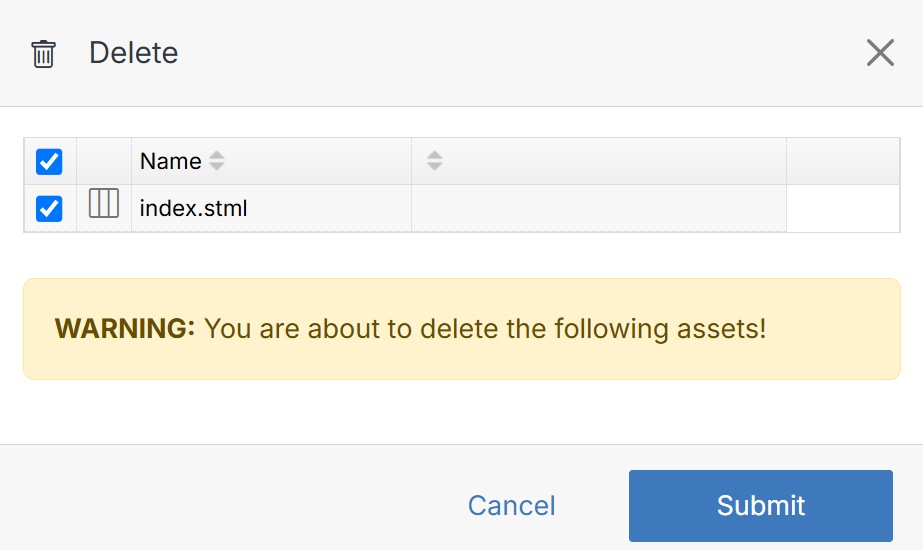 Delete panel for a page