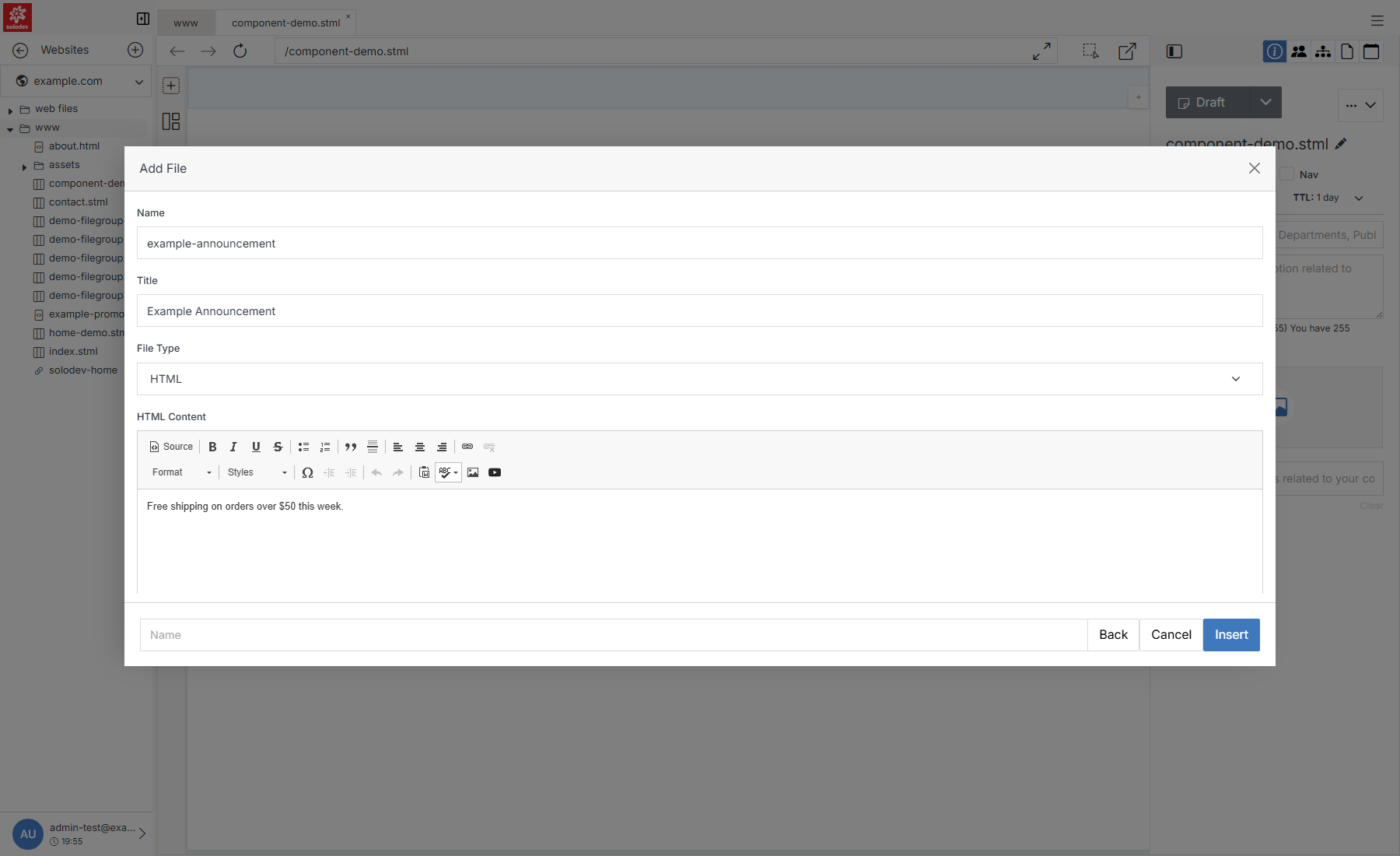 Quick Add File form