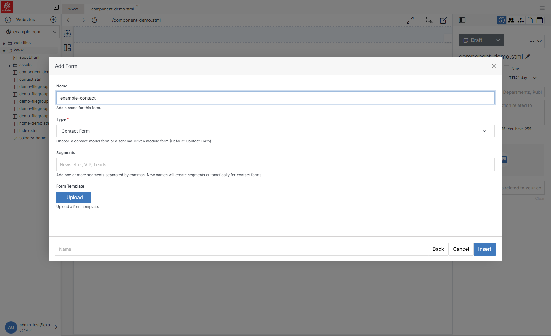 Quick Add Form dialog