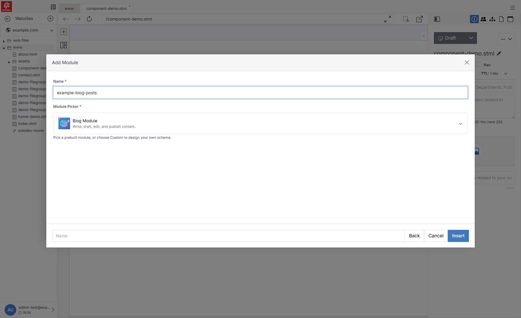 Quick Add Module form