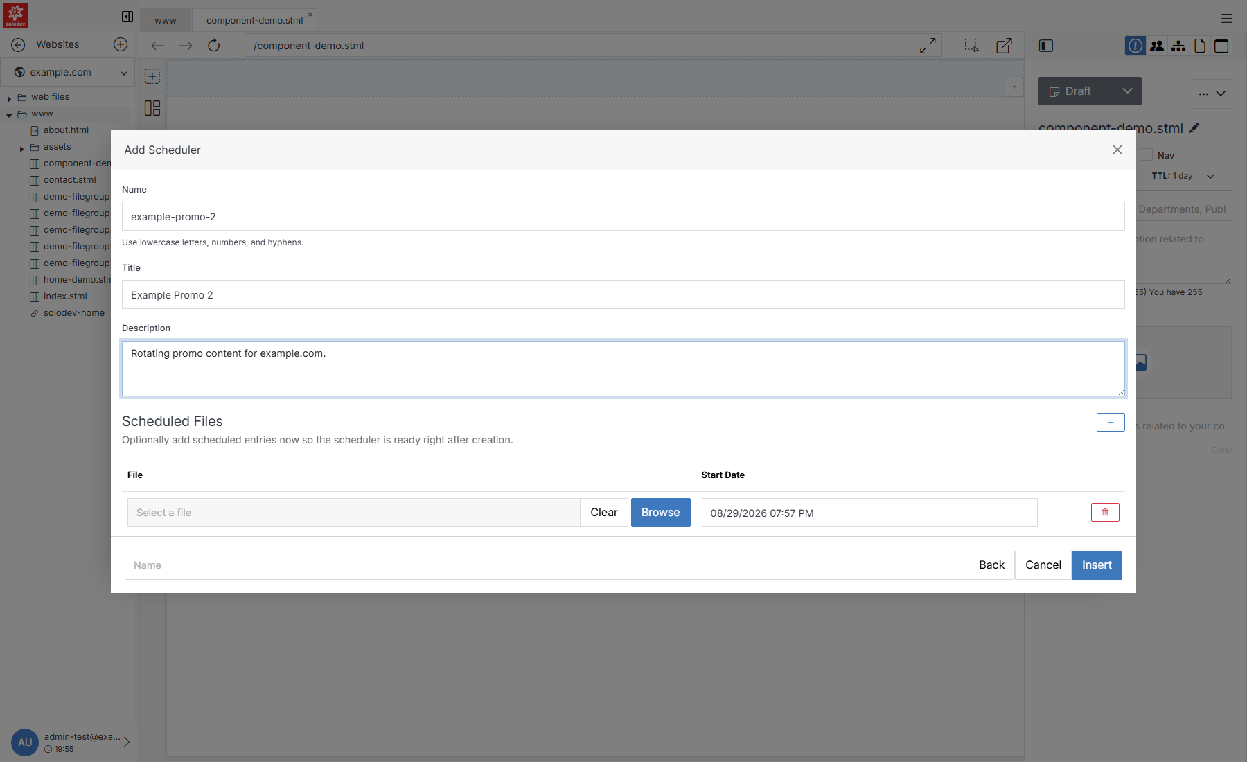 Quick Add Scheduler form