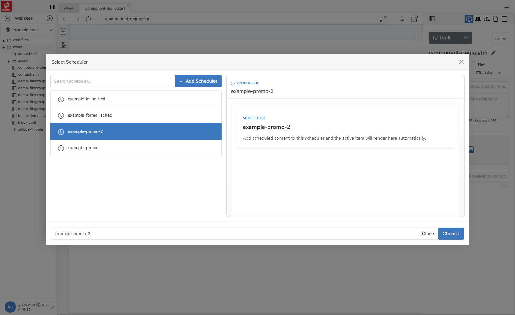 Select Scheduler picker with a real scheduler selected