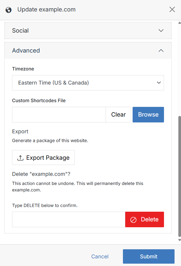 Update Website Advanced form