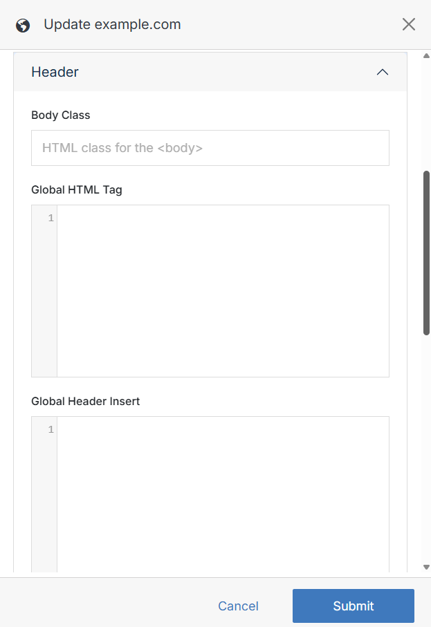 Update Website Header form