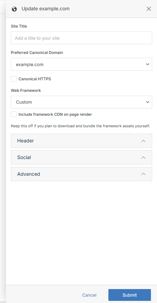 Update Website form