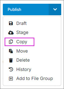 Actions menu with copy selected