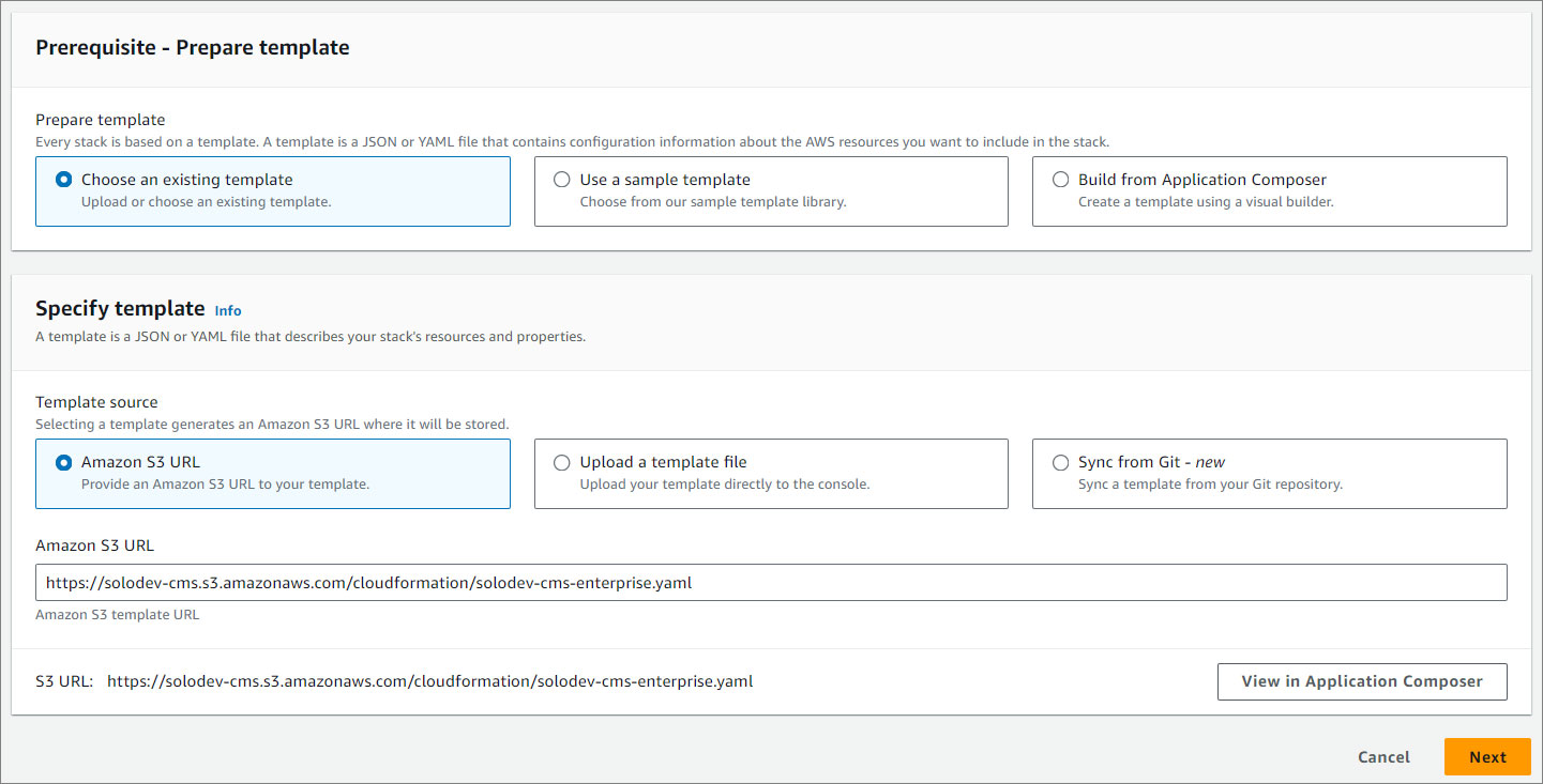 CMS Enterprise Create Stack