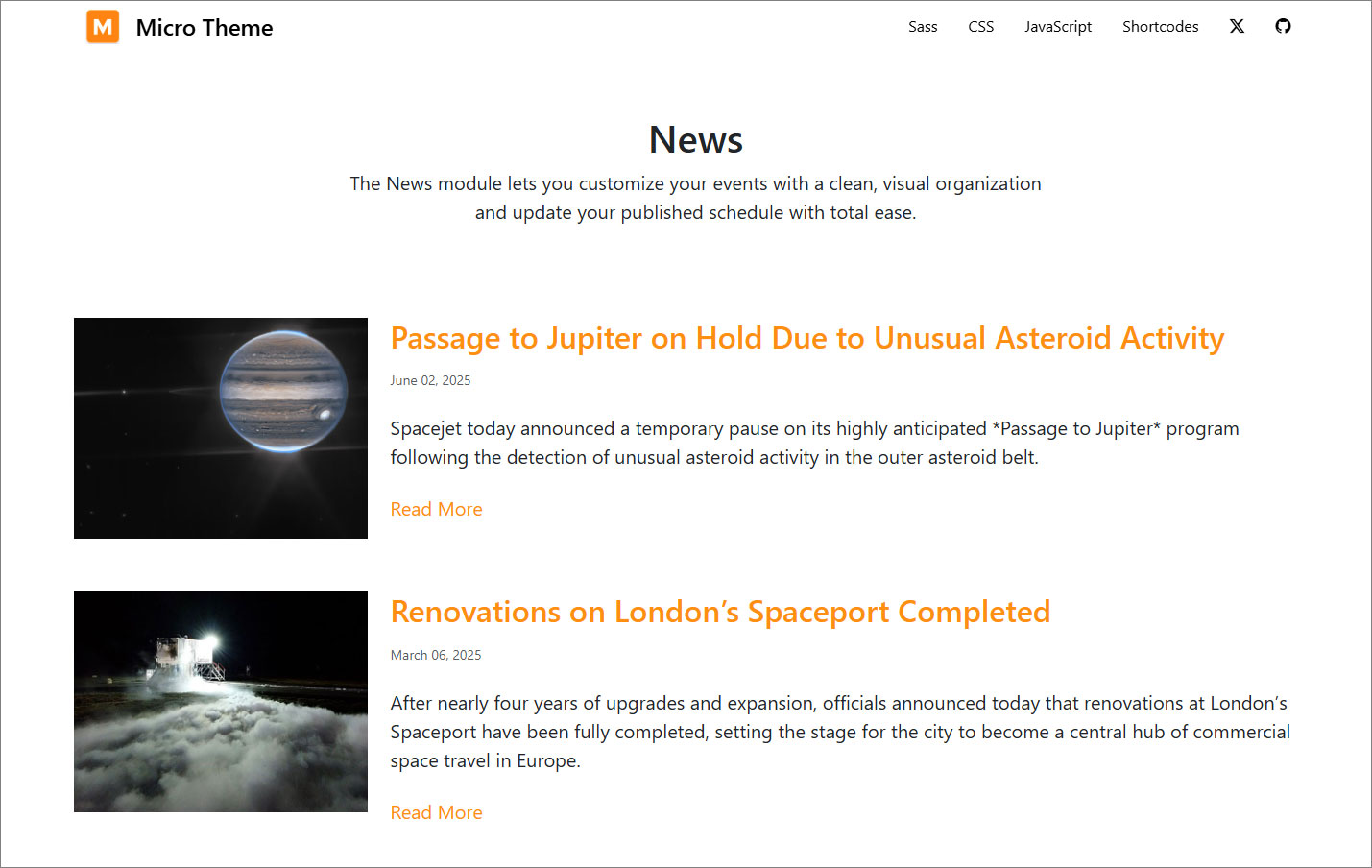 News listing page
