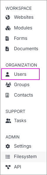 Users link selected in the navigation