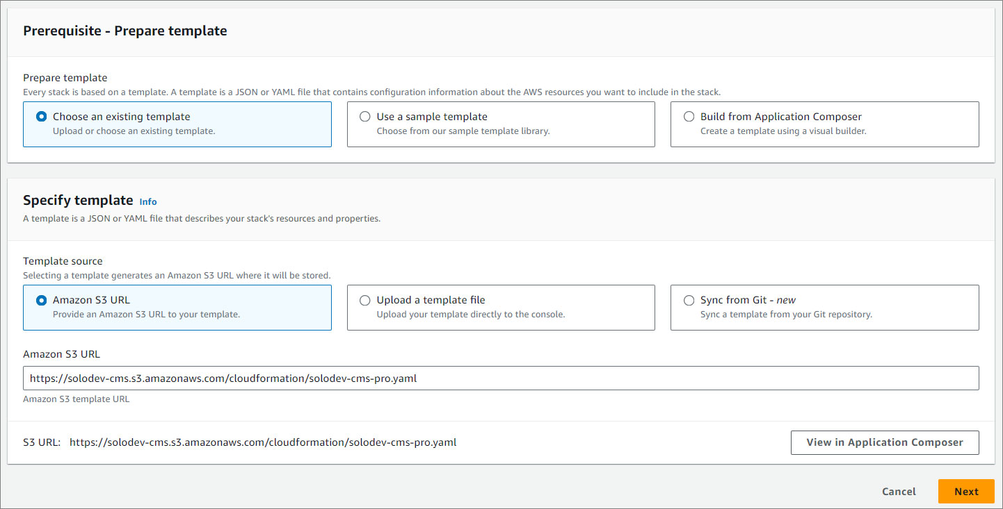 CMS Pro Create Stack