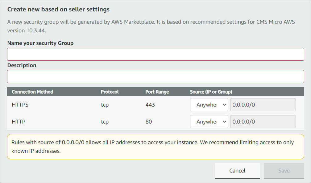 CMS Pro Security Groups