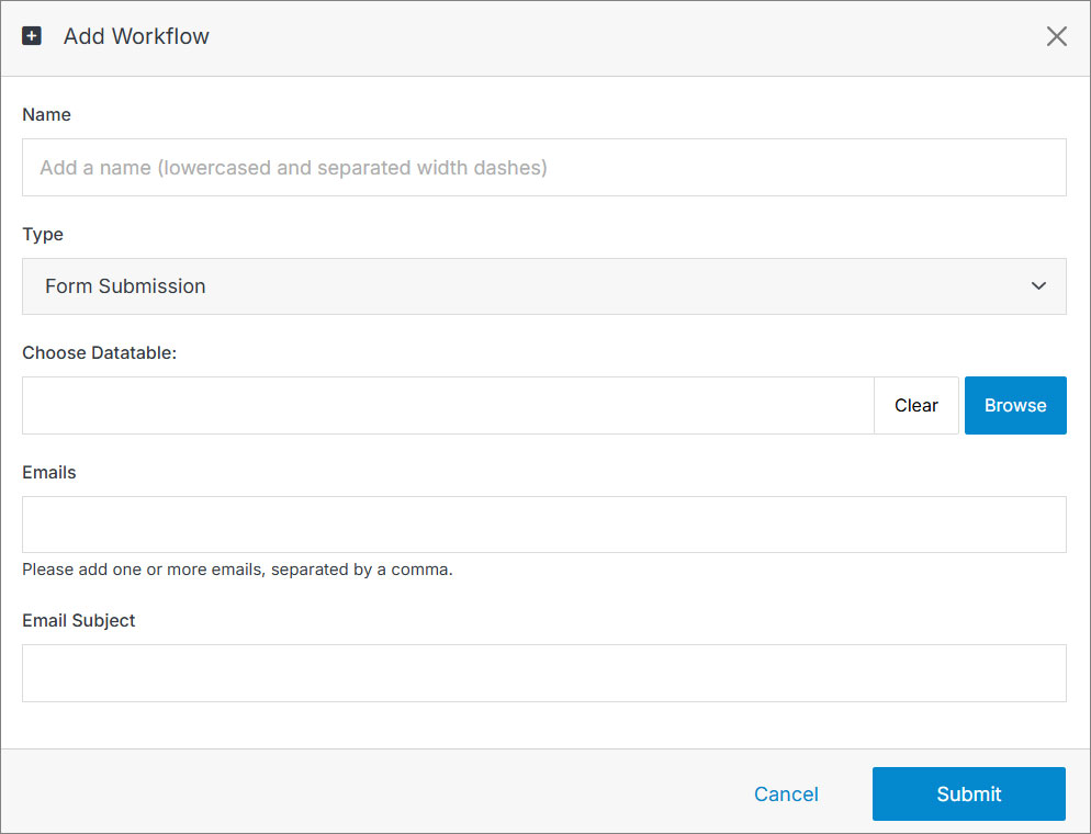 Add Workflow form