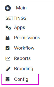 Settings navigation with Config link highlighted