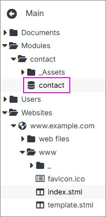 Website navigation with Contact form link highlighted